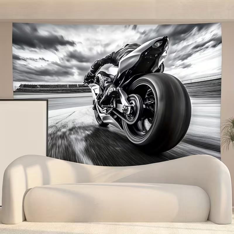 Speed Sport Bike Tapestry Monochrome Motorcycle Wall Art Decor for Living Room
