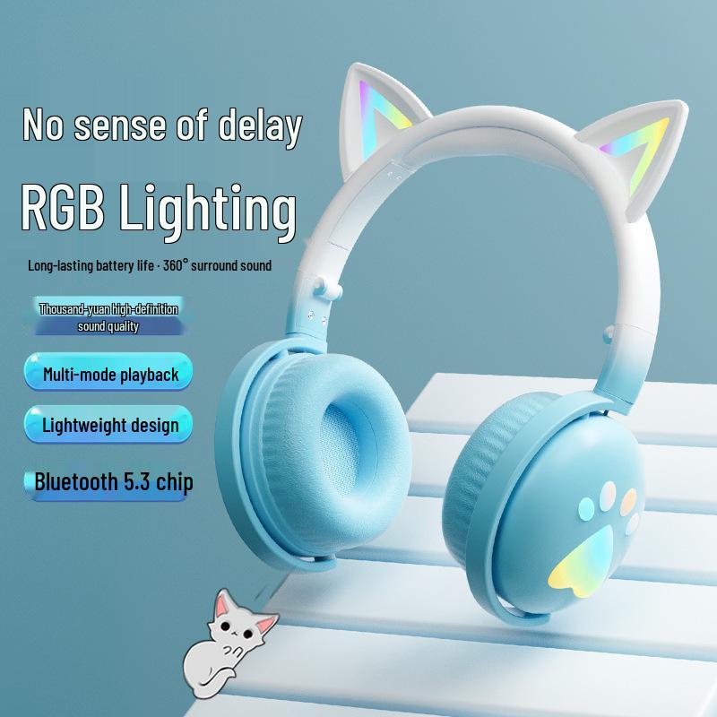 Cross-Border RGB Cat Ear Bluetooth Headphones KE-28 with Mic