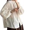 Korean Style Cotton Embroidered Long Sleeve Blouse - Women's Casual Spring/Summer Jacquard Shirt
