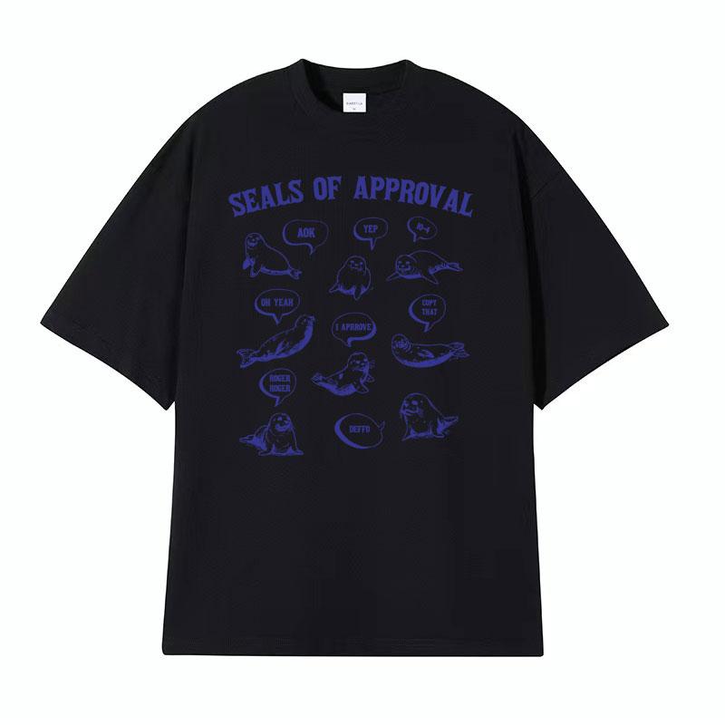 Seals of Approval Lustiges Meme Retro T-Shirt für Männer Frauen Mode Ästhetisch 90er Jahre T-Shirts Lässig Baumwolle Rundhals Kurzarm T-Shirt