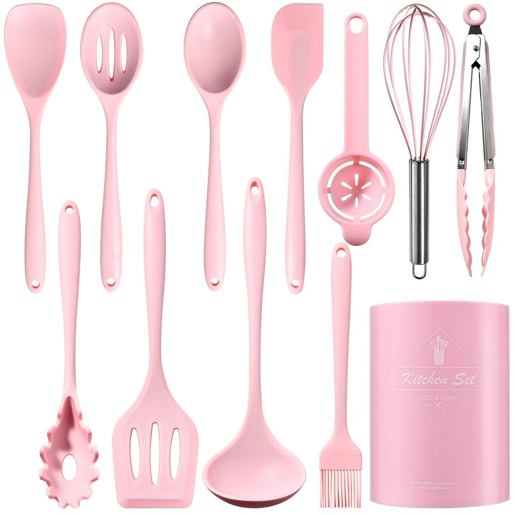 Silicone Kitchen Utensil Set - Non-stick Cooking Tools with Storage Bucket - Including Spatula, Stirrer, Food Picker, Baking Accessories