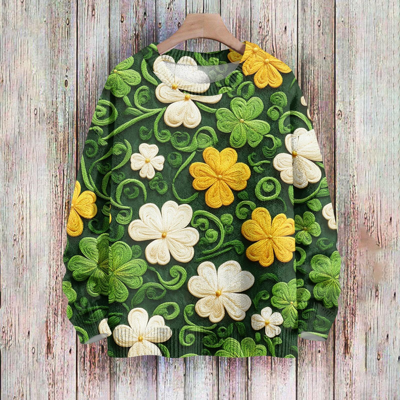 

Женская мода вскользь с длинным рукавом St. Верх из шерстяного трикотажного пуловера с принтом Патрика и круглым вырезом XL жёлтый