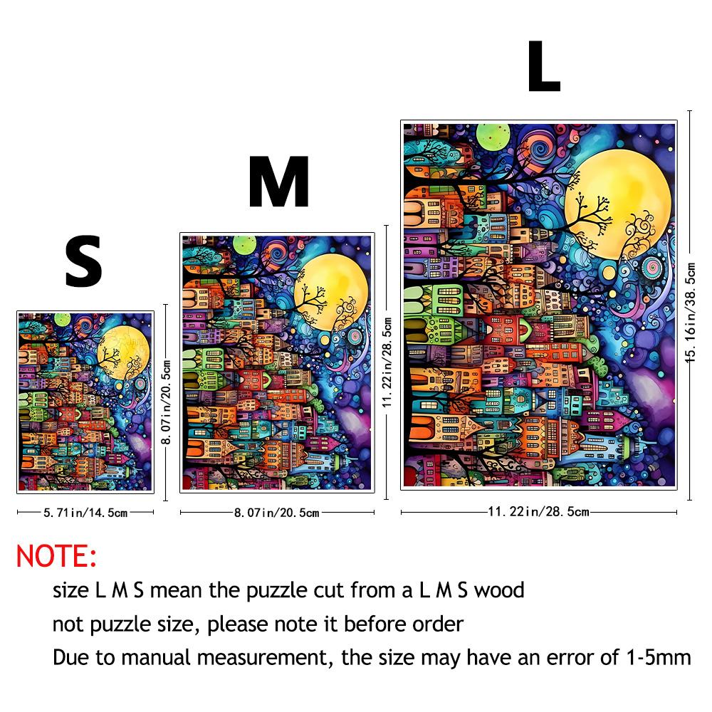 Adult Wooden Puzzle - Colorful Comic City - Unique Irregular Animal Shape Puzzle - Creative Gifts for Teenagers and Adults