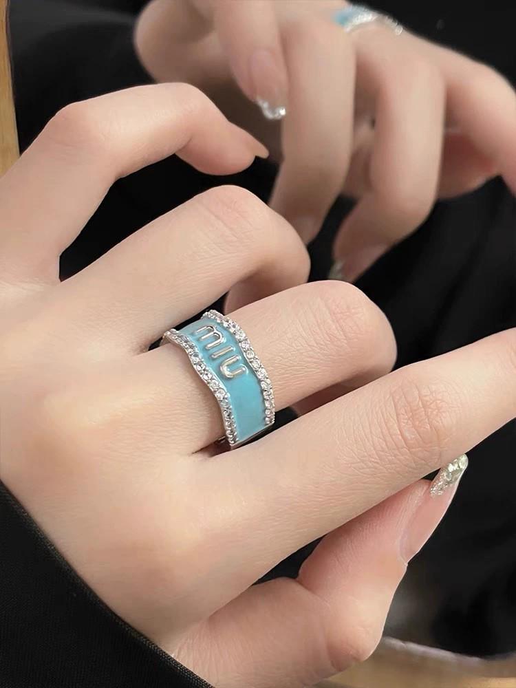Women's Luxury Enamel Drip Oil Letter Ring with Diamonds
