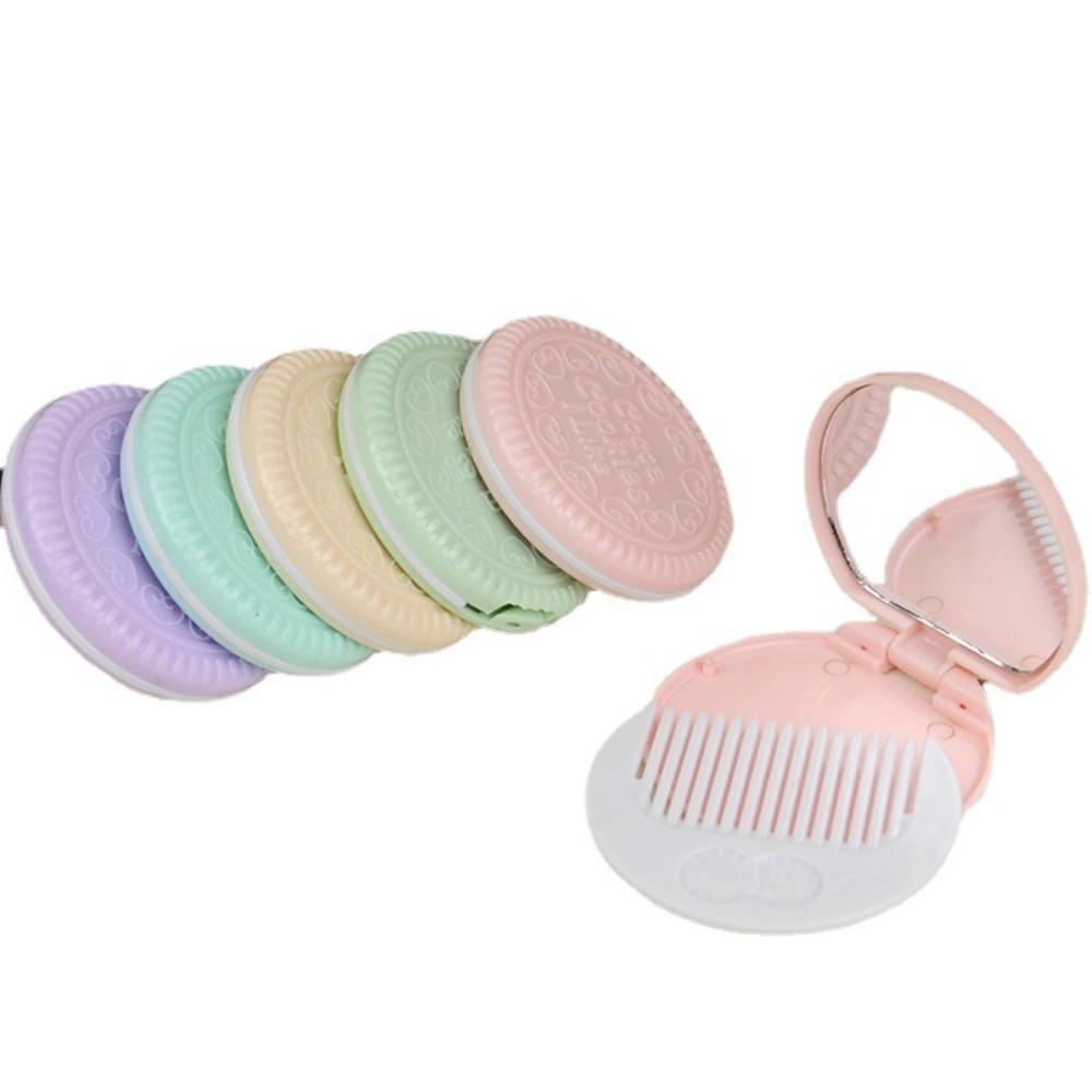 Folding Comb 2 in 1 Comb Mirror Set Mini Chocolate Cookie Shaped  Makeup Tool