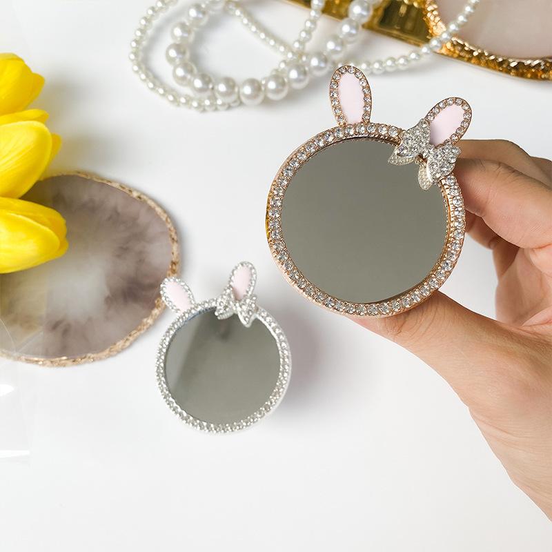 Paste Type Foldable Mobile Phone Tablet Desktop Airbag Mirror Bracket Cosmetic Mirror Diy Rhinestone Rabbit Ears Korean