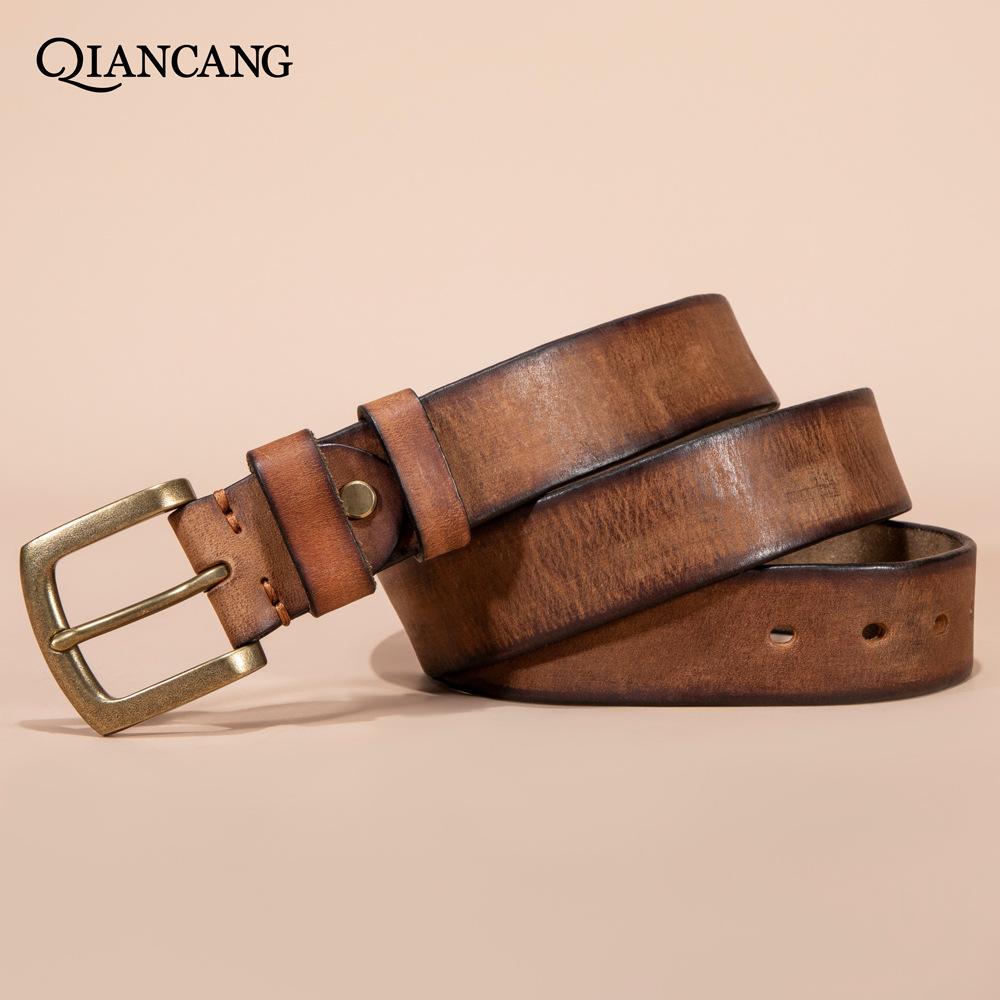 

Первый слой коровьей кожи ретро отполированный вручную пряжка мужской комбинезон мужской ремень для брюк из натуральной кожи 110cm верблюд