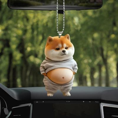 Fett Welpen Schlüsselanhänger 2D Flach Acryl Cartoon Hund Ornament Auto Spiegel Rucksäcke