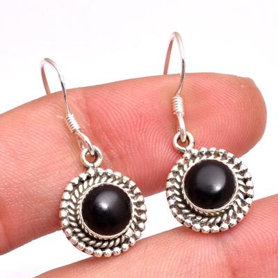 Schwarzer Onyx-Edelstein, handgefertigter Ohrhänger aus 925er-Sterlingsilber, massiver Schmuck