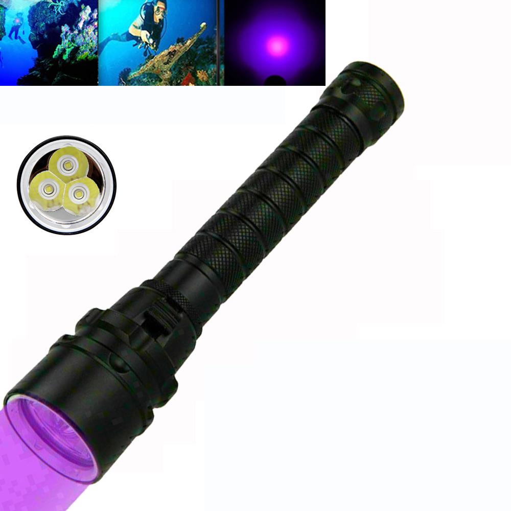 Powerful LED Diving Flashlight UV/White Light Waterproof Underwater 100 Meter Torch Flashlight Powered by 18650 Battery