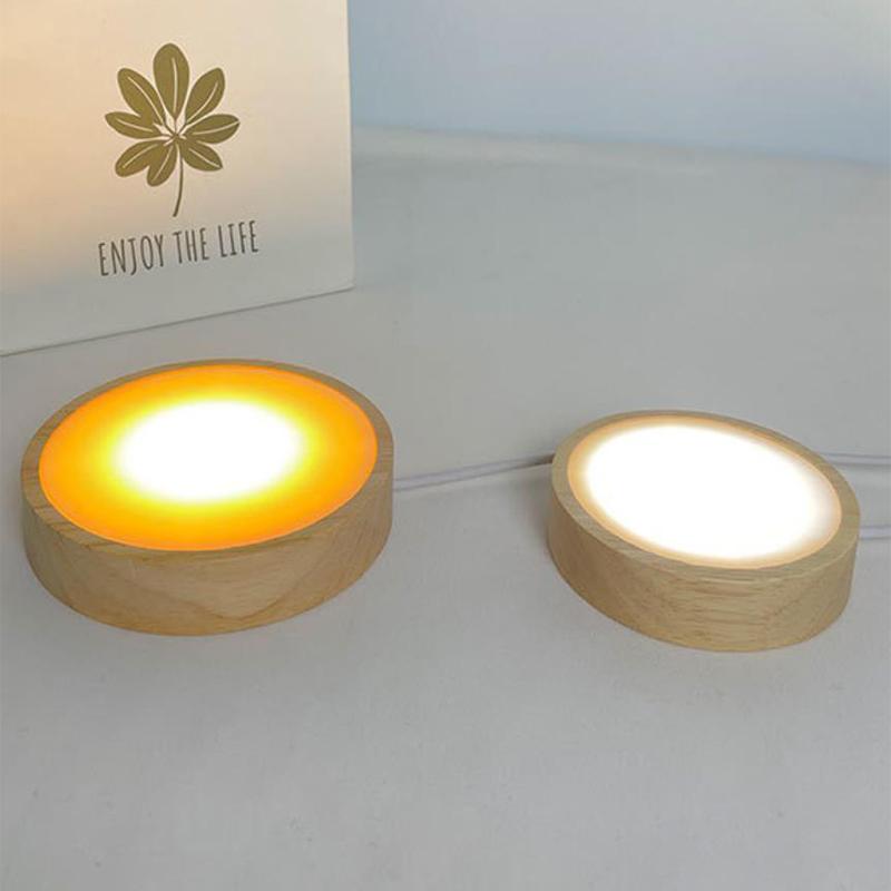 Round Wooden Led Night Light Base Display Stand For Crystals Glass Ball Decor