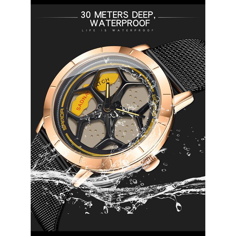 SANDA Neue Herrenuhr mit Raddrehung, modische hohle Quarzuhr