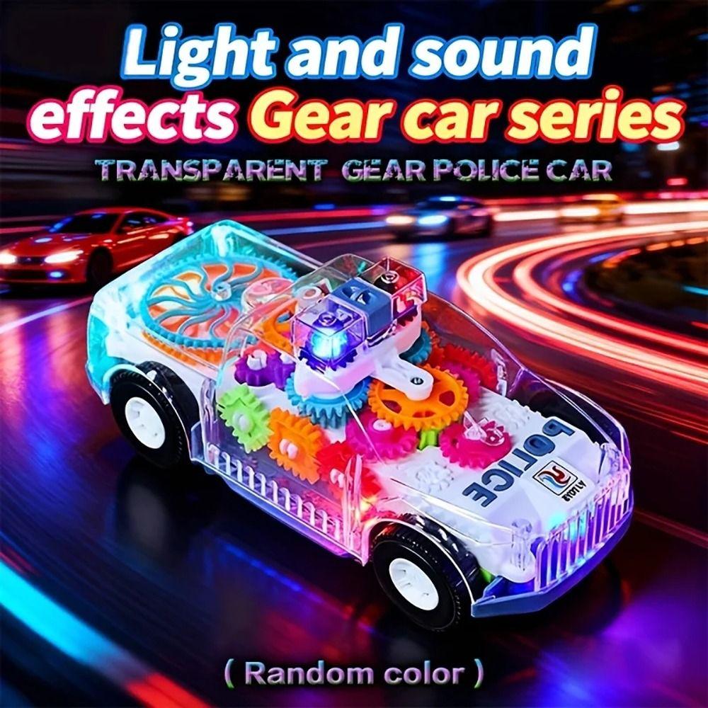 1Pcs Spinning Gears Light Up Toy Car LED Lights Music Transparent Police Car Toy Colorful with Universal Wheels Car Model