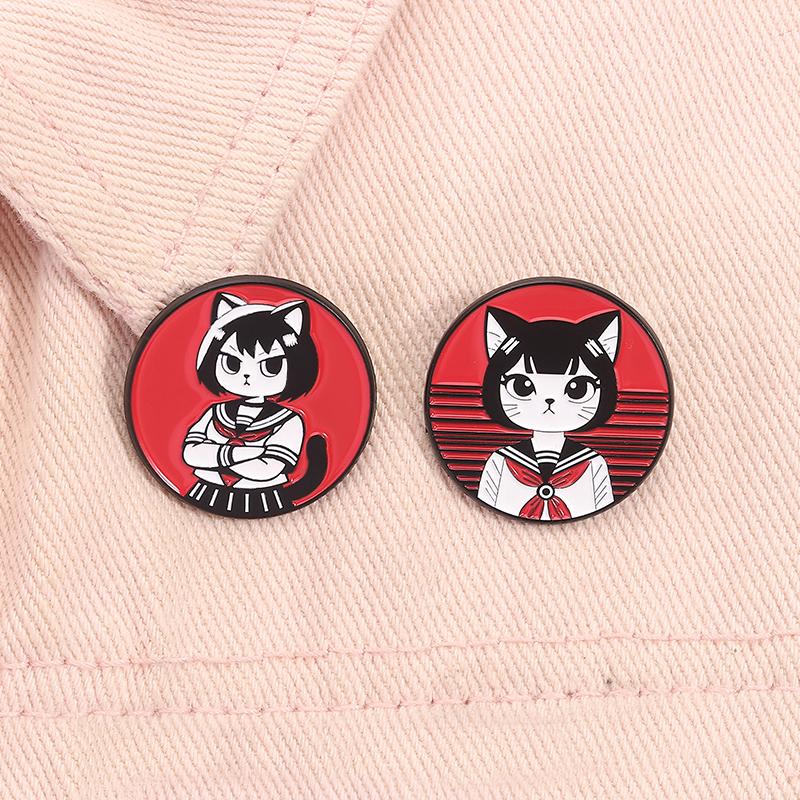 Anime Manga Cat Girl Enamel Pins Otaku Japanese Culture Loves Metal Brooches Lapel Badge Fashion Jewelry Gifts for Friends