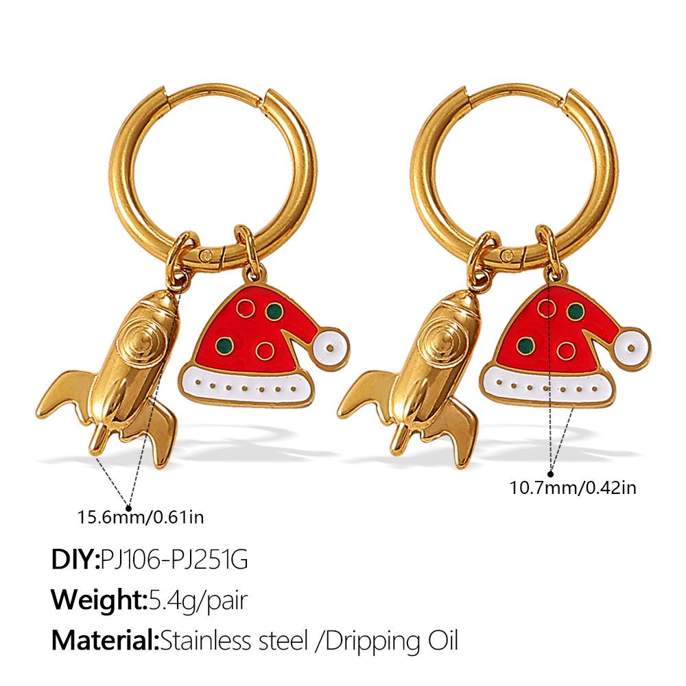 Stainless Steel Cartoon Christmas Tree & Elk Ear Cuff Earrings