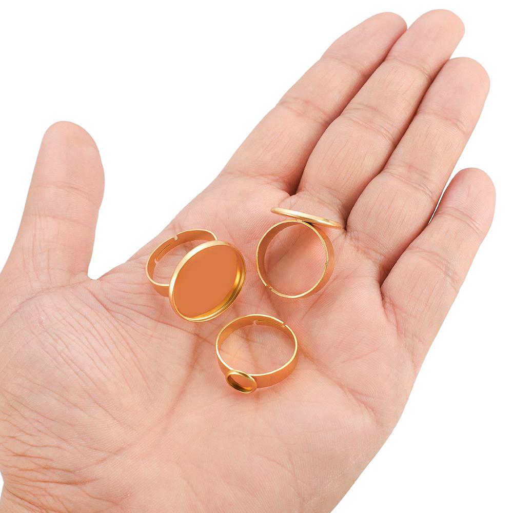 10pcs Gold Stainless Steel Adjustable Ring Settings Blank Base 8 10 12 20 25mm Cabochons Ring Bezel for Jewelry Making Supplies