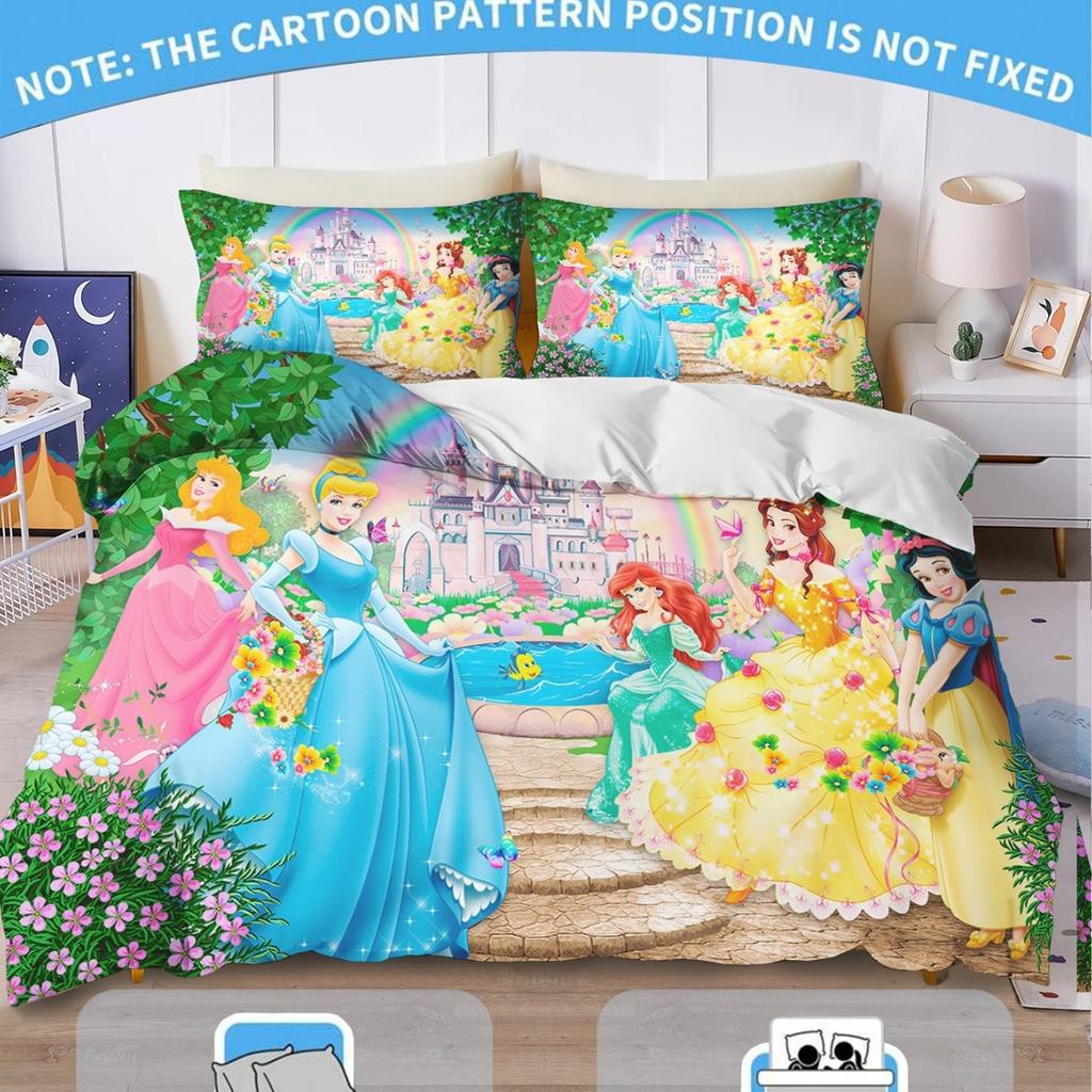 Princess Series 3D Print Children'S Cartoon Bedding Set 2/3-Piece Set,100% Polyester Quilt Cover Set With Pillowcases Home Decor