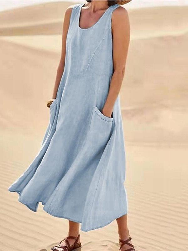 Sleeveless Round Neck Cotton Dress for Women - Spring/Summer Collection