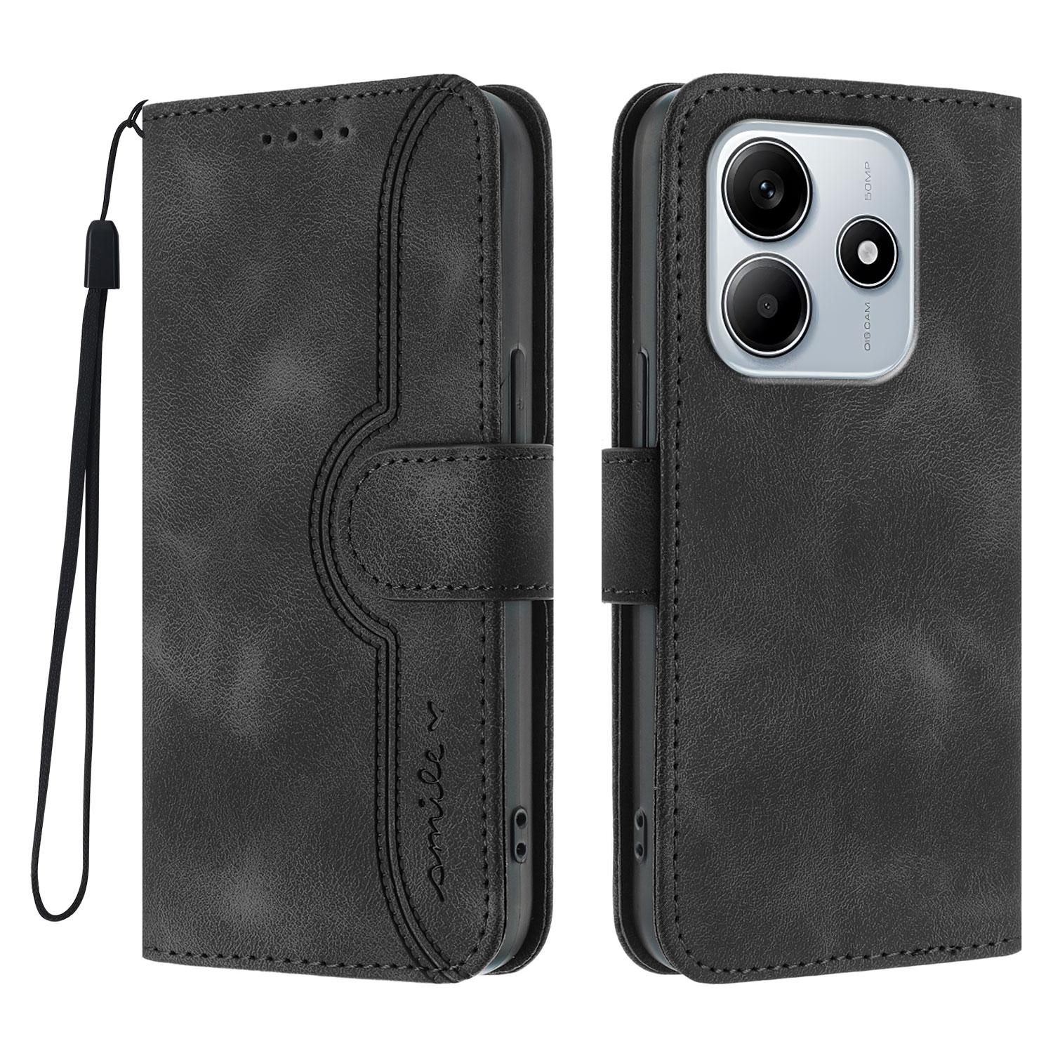 

Для Xiaomi Redmi Note 14 4G (163,25x76,55x8,16 мм) Шкіряний чохол-гаманець-підставка з тисненням у вигляді смайлика, чохол для телефону з ремінцем Black