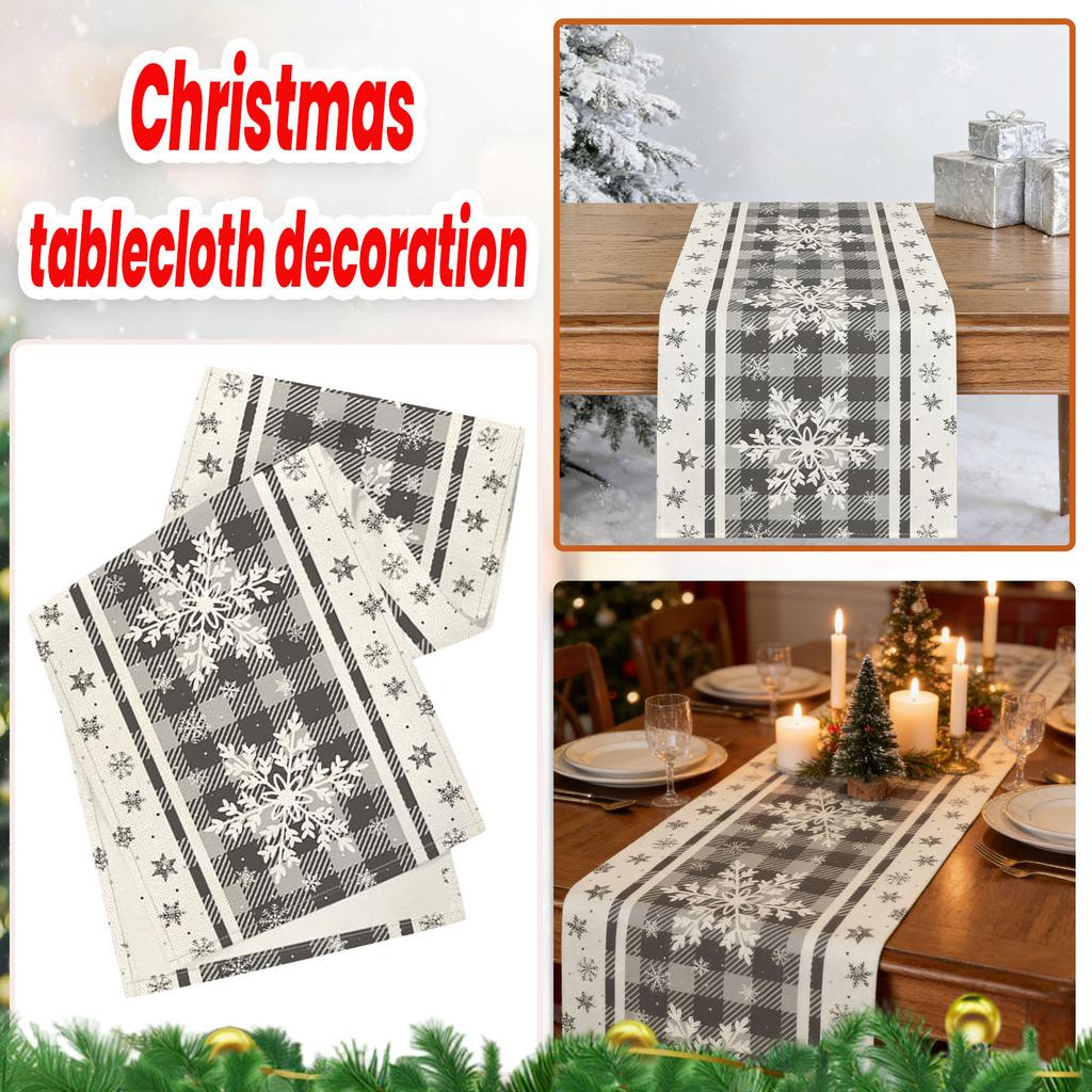 Zimowy bieżnik na stół, Obrus ze płatkami śniegu, Lniana dekoracja na podkładkę