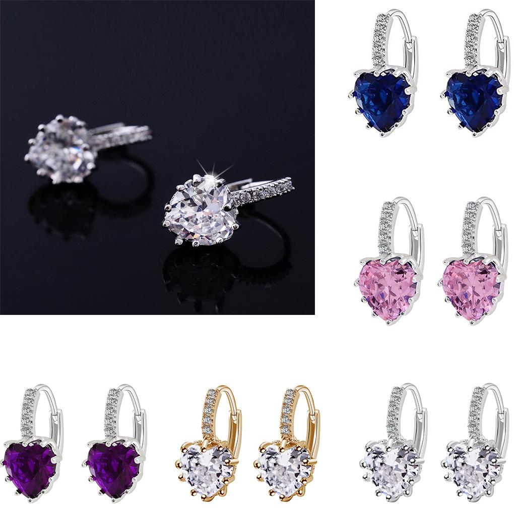 Charming Women Copper Plated Heart AAA Zircon Girl Ear Hoop Earrings Ladies Jewellery Ear Stud Clip