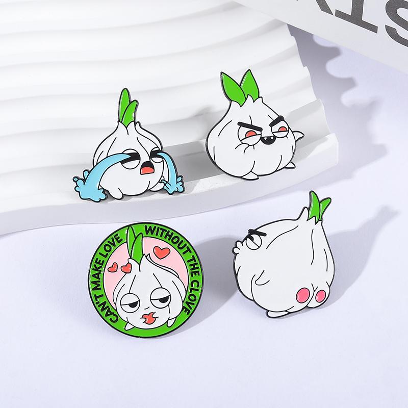 Ne peux pas faire l'amour sans le clou Broche émaillée Ail drôle pleure Ail végétal Jeu de mots Broches Badge de revers Bijou Cadeau pour amis