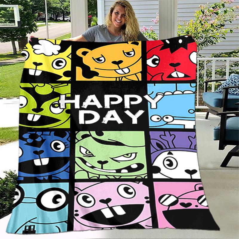 1pc Blanket Happy Tree Friends2 Print Design, Lightweight Blanket for Sofa, Bed- Soft &Warm, Gift for All Seasons like Christmas, Halloween