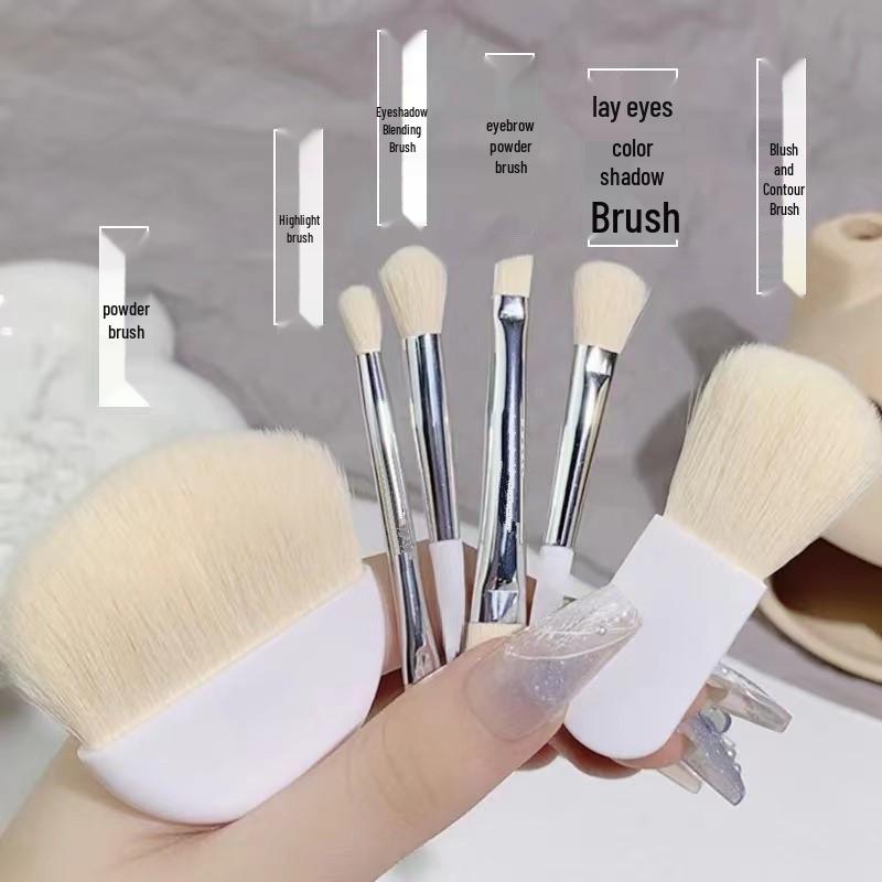 Portable 6-Piece Travel Makeup Brush Set for Beginners - Includes Mini Powder, Contour, Concealer, and Stippling Brushes