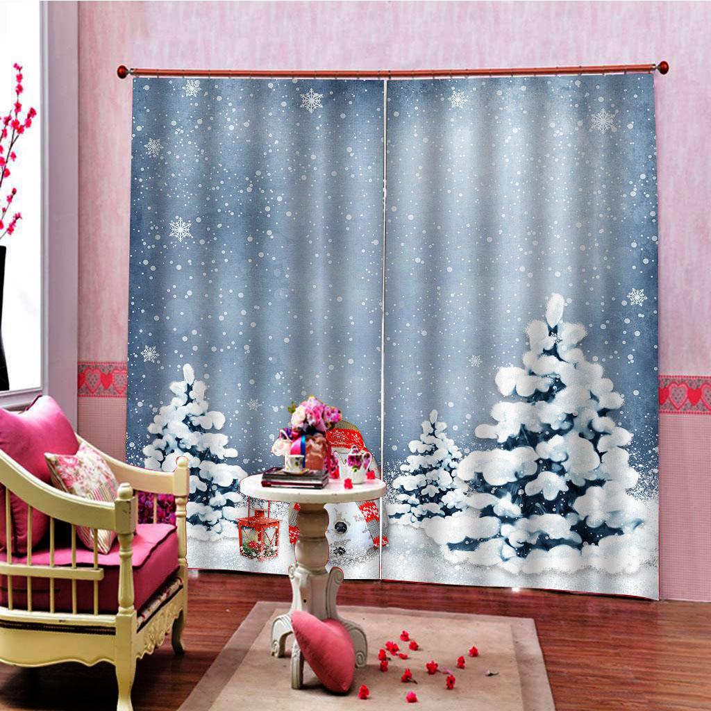 Red Christmas Ball Tree Light Happy New Year Window Curtains Blinds for Living Room Kids Bedroom Kitchen Door Home Decor 2Pcs