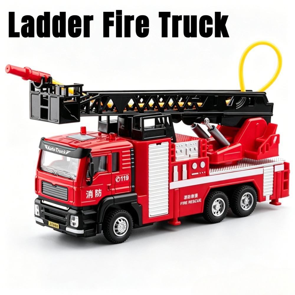 1:50 Alloy Water Tank Fire Truck Model Car Toy Multiple Movable Locations Water Spray Engineering Vehicle Music Light Presents