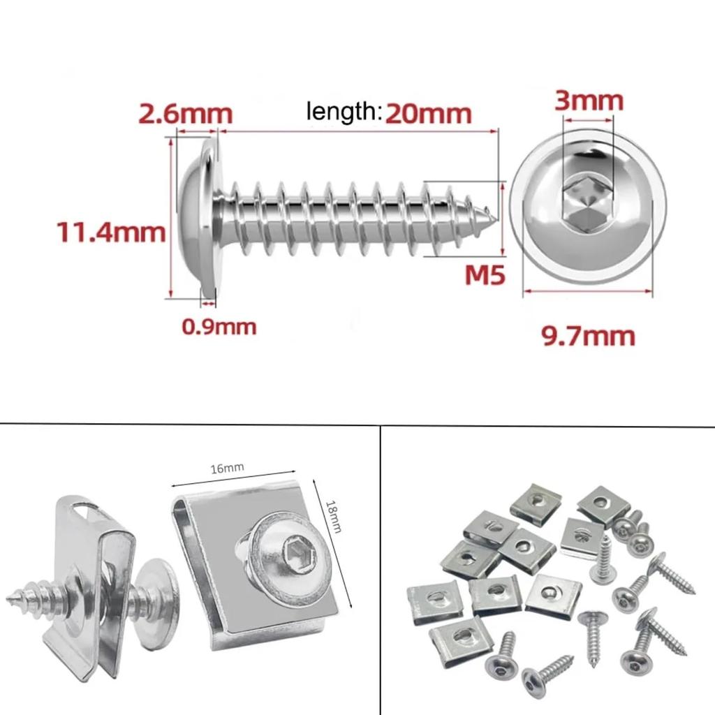 Motorcycle Nuts and Bolt Kit 10 Sets General Parts Wide Stainless Steel U Type