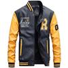 Autumn and Winter Leather Jacket Men's Fleece Motorcycle Leather Jacket Trendy Youth Baseball Jersey Embroidered Leather Jacket