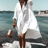 Spring or Summer Chic Ladies's Loose Casual Long Sleeve Shirt Dress Elegant Ladies's Casual White Print Lapel Single Breasted Dress