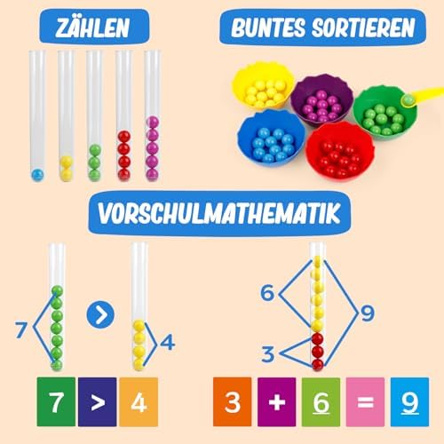 Färglära Montessori-leksaker för barn 3-5 år, Färgsortering & Räkning Matematikmaterial, Finmotorik Utbildande Lärande Aktiviteter