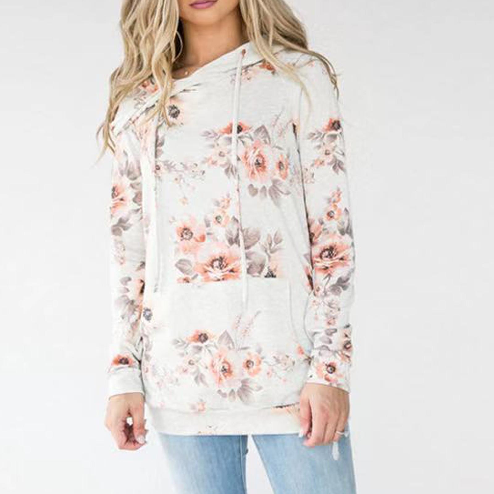 

Женская мода с капюшоном и длинными рукавами с принтом, свободные топы, блузки, свитер XL белый