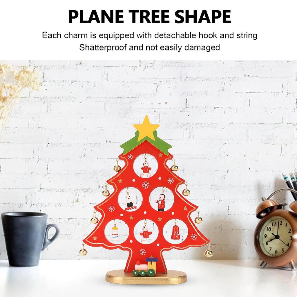 Wooden Christmas Tree Tabletop Decoration Desktop Christmas Tree with Mini Ornaments for Tabletop