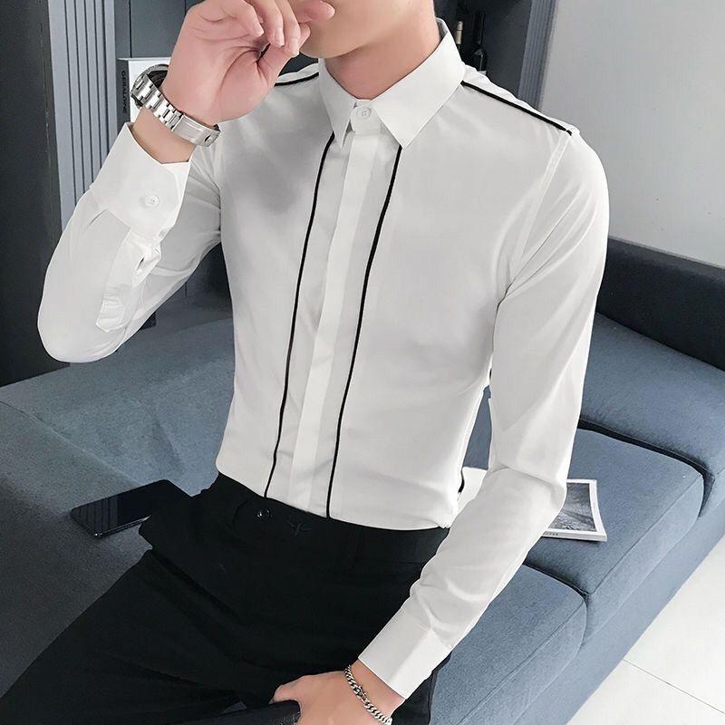 Koreon Streetwear Fashion Men Clothing Slim Smooth Shirts Spring Autumn New Long Sleeve Lapel Basic Social Business Casual Tops