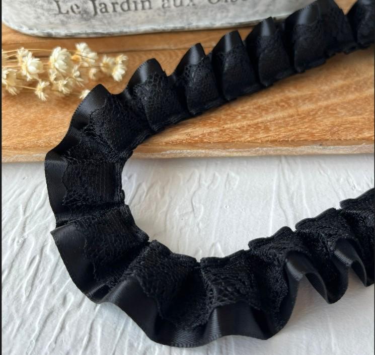 Material organza din dantelă neagră pentru îmbrăcăminte și accesorii DIY - Decorare decolteu și tiv fustă