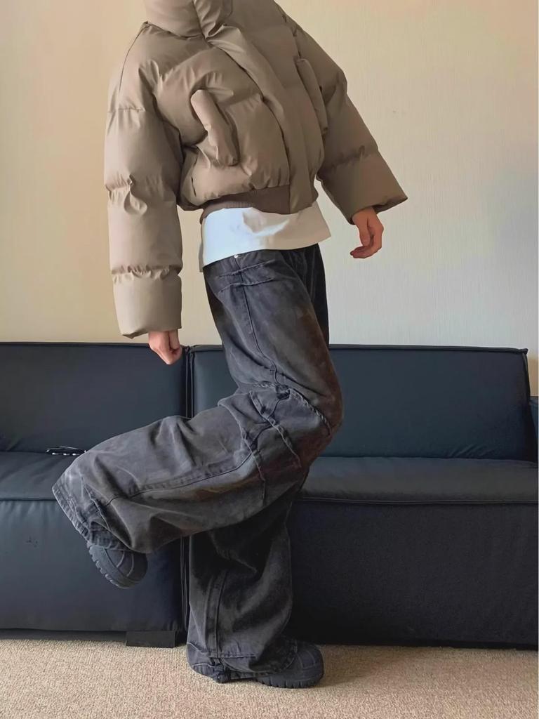 Vaqueros Unisex Americanos Retro Desgastados de Peso Pesado Wasteland: Pantalones plisados rectos holgados de pierna ancha de moda hip-hop