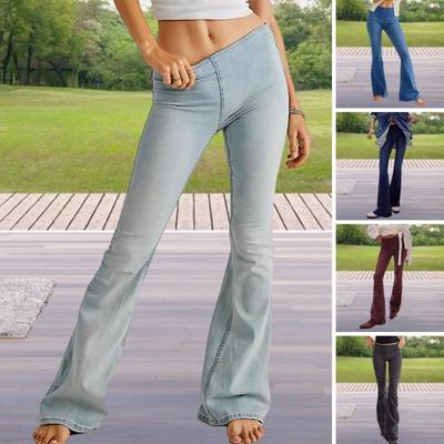 Bayan Kot Esnek Dar Kesim Bol Paça Orta Bel Düz Renk Uzun Pantolon Günlük Gündelik Denim Pantolon Seyahat İş Gidiş Gelişi için