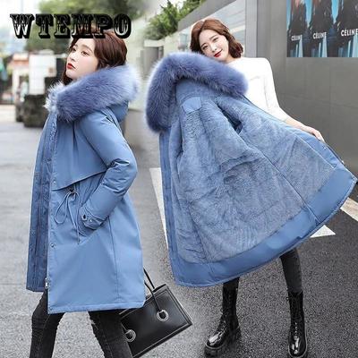 Winter Jacket Women Parkas Warm Fur Collar Jacket Long Hooded Parka Coat Female Fur Lining Thick Office Lady Streetwear