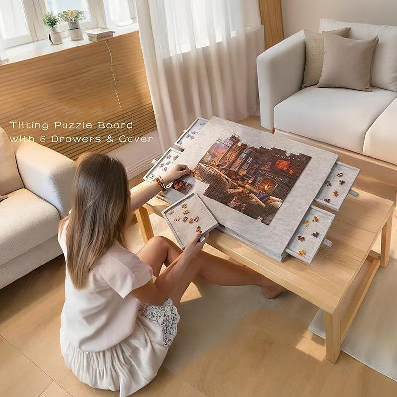 1 Set Wonderful Portable Puzzle Table Board with Bracket Cover Foldable Puzzle Felt Integrated Table for Home And Travel Use