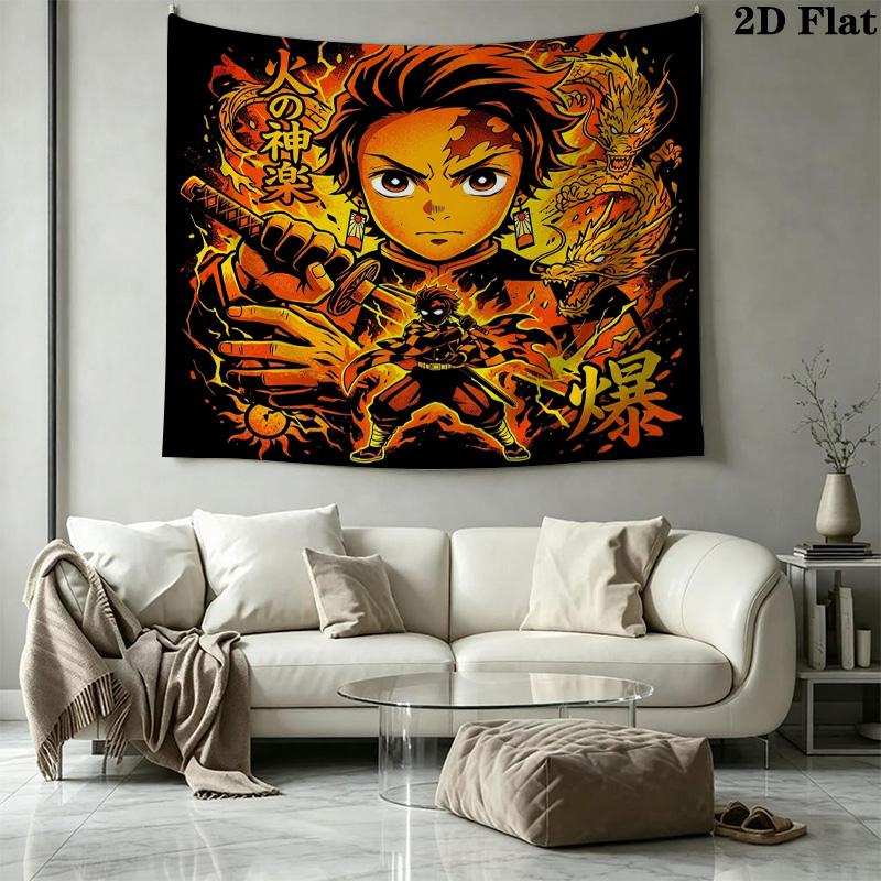 Demon Slayer Kimetsu No Yaiba Wall Tapestry Aesthetic Wall Hanging Printed Fabric Blanket Decorative Tapestries for Bedroom Living Room Home Decor