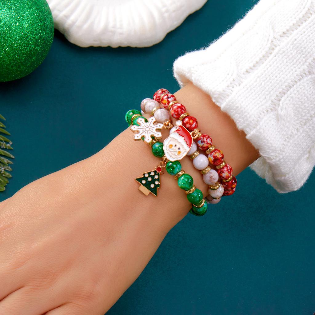 Fashion Delicate Christmas Tree Santa Claus Snowflake Beaded Bracelet Set for Women Men Festival Cute Xmas Jewelry Party Gift