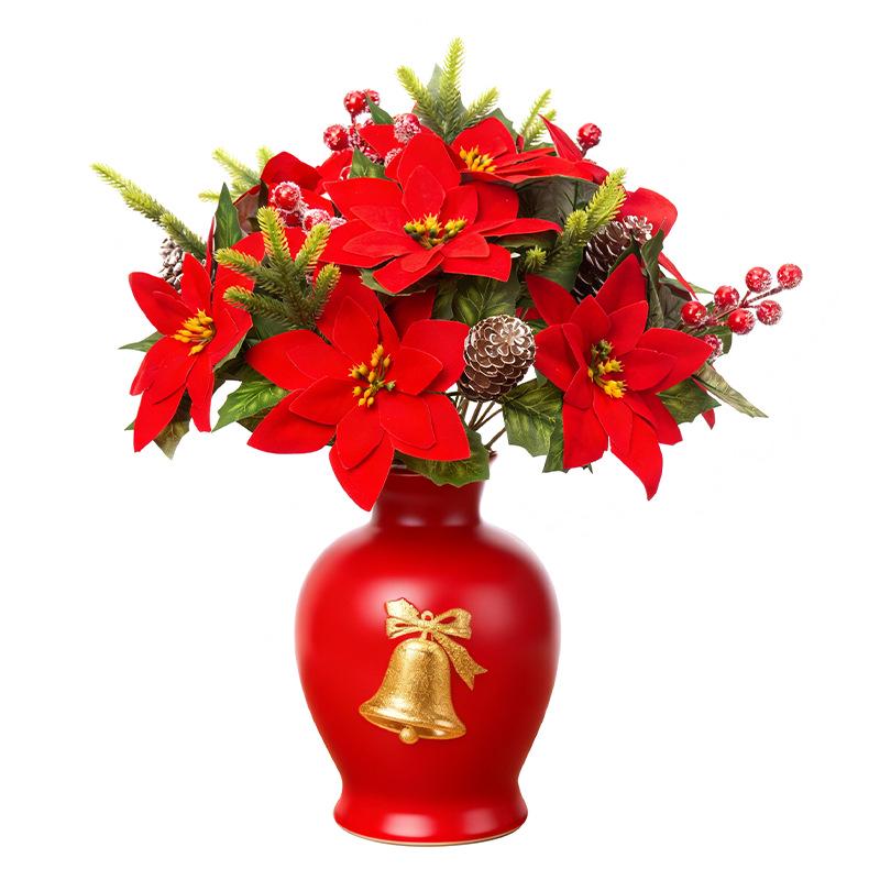 Artificial Christmas Bouquet with Pine Cones, Poinsettias, and Pine Needles for Home Decoration