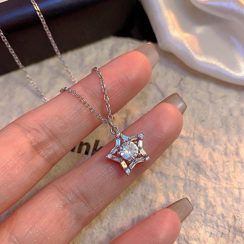 Zircon Butterfly Star Pendant Necklace for Women Exquisite Sweet Stainless Steel Collarbone Chain Casual Versatile Jewelry Gift