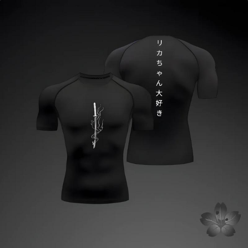 2026 Anime Graphic Compression Shirts for Men Athletic Quick Dry Tshirts Tees Tops Gym Workout Undershirts Short Sleeve Rash Guard