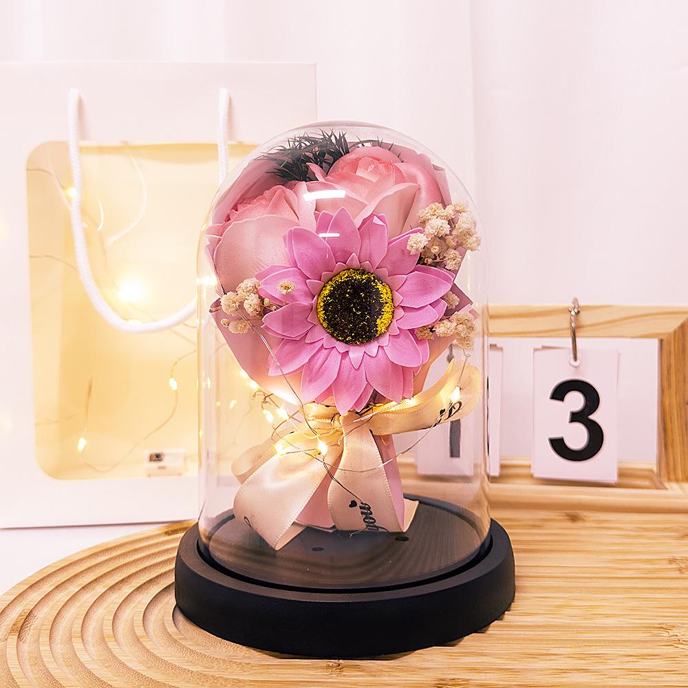 Eternal Flower Glass Cover Teachers' Day Gift Sunflower Soap Rose Ornament Valentine's Day Creative Gift