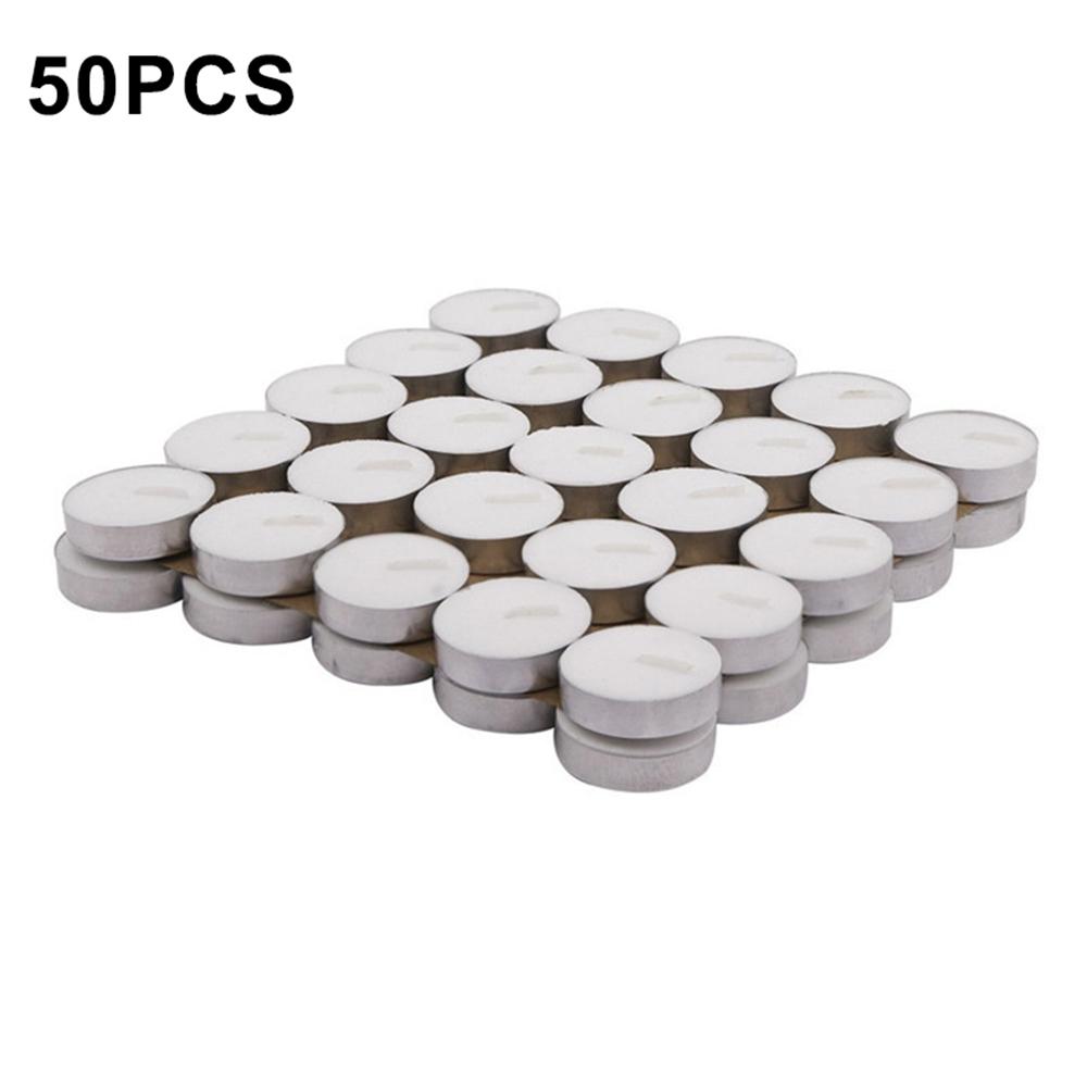 

50Pcs Unscented Candles Smokeless 4-Hour Burn Time Round Candles with Aluminum Cup A