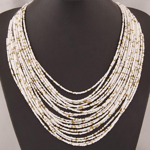 

Этническое богемное винтажное преувеличение, многоуровневое колье-колье, ожерелье с бусинами, подвеска, женские ювелирные изделия, подарки белый